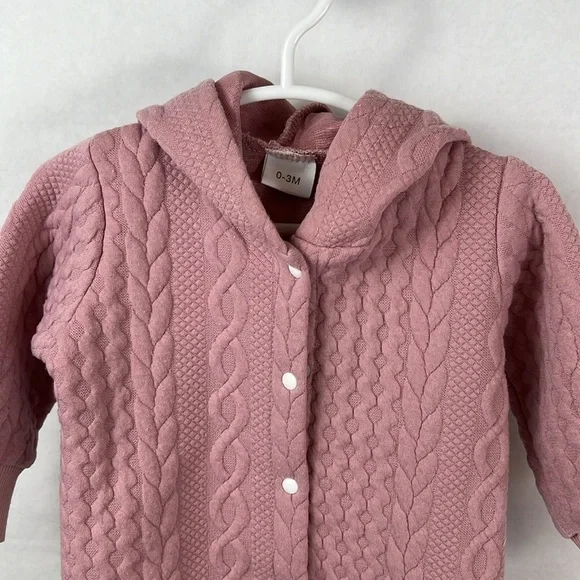 Cable Knit Baby Bodysuit | Dusty Rose Baby Body Suit | Hood with Ears! - Picture 2 of 6